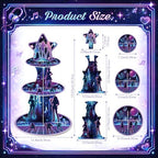 3 Tier Kpop Birthday Party Decorations Korean Pop Cupcake Stand in Purple, Black, alternate view 3