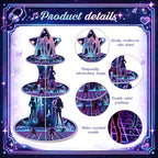 3 Tier Kpop Birthday Party Decorations Korean Pop Cupcake Stand in Purple, Black, alternate view 4