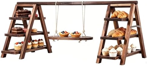 3-Tier Ladder Cupcake Display Stand Foldable Rustic Dessert Table Serving Tray Wooden Snack Platter Tower Food