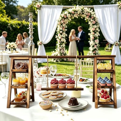 3-Tier Ladder Cupcake Display Stand Foldable Rustic Dessert Table Serving Tray Wooden Snack Platter Tower Food, alternate