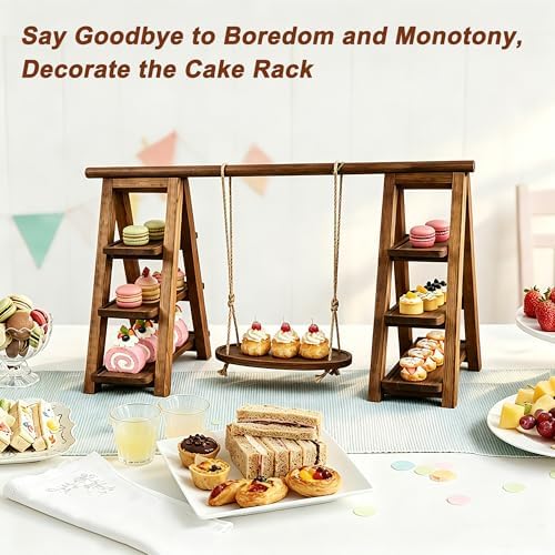 3-Tier Ladder Cupcake Display Stand Foldable Rustic Dessert Table Serving Tray Wooden Snack Platter Tower Food, alternate