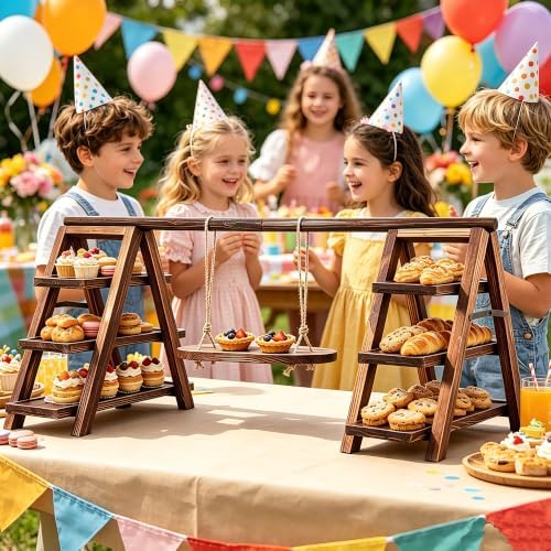 3-Tier Ladder Cupcake Display Stand Foldable Rustic Dessert Table Serving Tray Wooden Snack Platter Tower Food, alternate