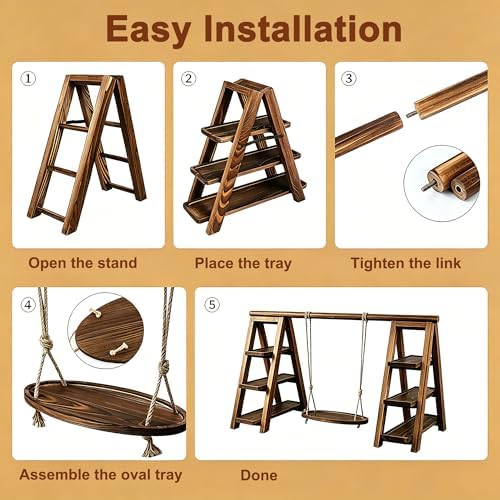 3-Tier Ladder Cupcake Display Stand Foldable Rustic Dessert Table Serving Tray Wooden Snack Platter Tower Food, alternate