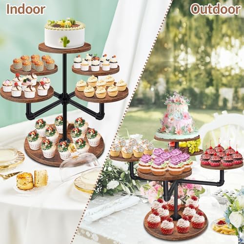 3 Tier Large Wooden Cupcake Tower in Brown, alternate view 5