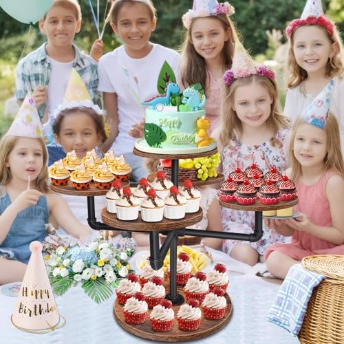 3 Tier Large Wooden Cupcake Tower in Brown, alternate view 6
