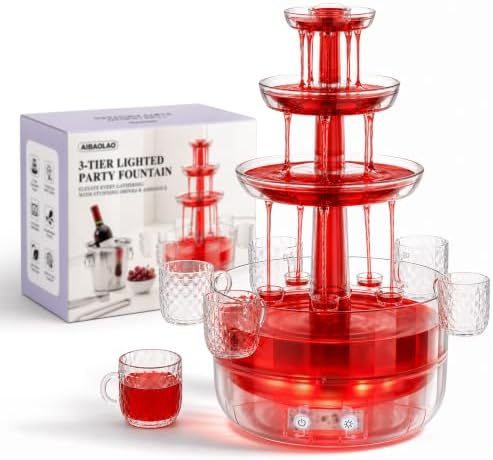 3 Tier LED Drink Dispensers for Parties, 1.5 Gal Punch Bowl Drink Tower with Filter & Splash-proof, 6 Reusable