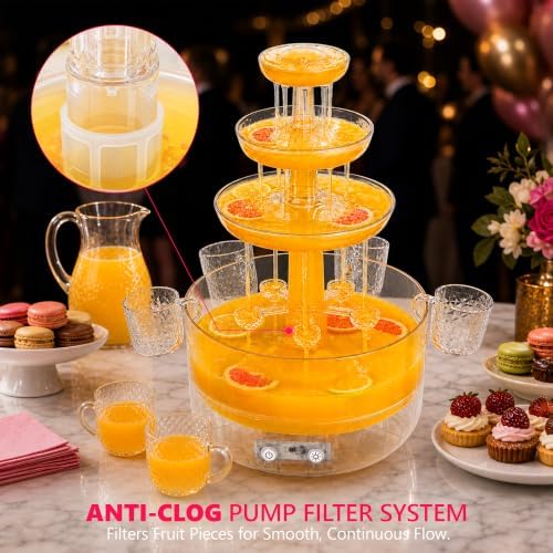 3 Tier LED Drink Dispensers for Parties, 1.5 Gal Punch Bowl Drink Tower with Filter & Splash-proof, 6 Reusable, alternate