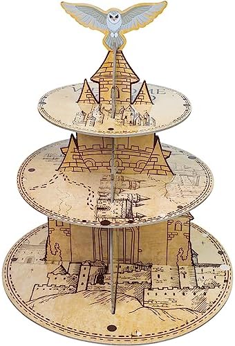 3-Tier Magical Cupcake Stand - Wizard Birthday & Halloween Party Cake Stand - Round in Colorful