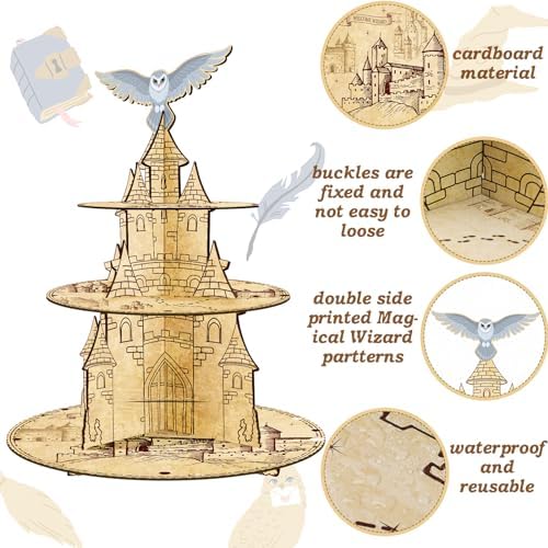 3-Tier Magical Cupcake Stand - Wizard Birthday & Halloween Party Cake Stand - Round in Colorful, alternate view 5