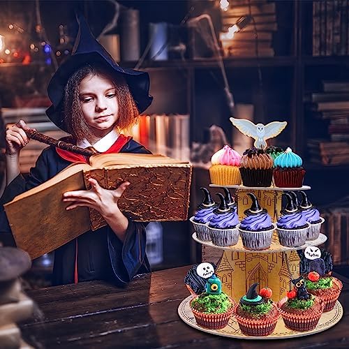 3-Tier Magical Cupcake Stand - Wizard Birthday & Halloween Party Cake Stand - Round in Colorful, alternate view 6
