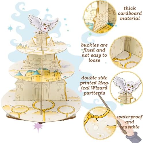 3-Tier Magical Cupcake Stand - Wizard Birthday & Halloween Party Cake Stand - Gift for Magical Lovers (Birthday, alternate