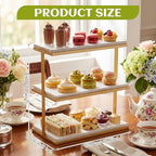 3 Tier Marble Charcuterie Board White and Gold Frame Stand in white, gold, alternate view 2