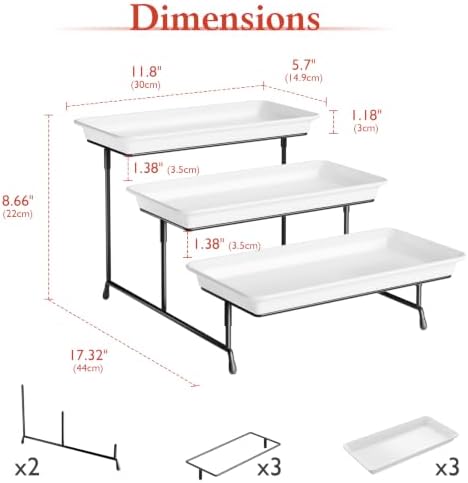 3-Tier Melamine Serving Tray Set, 11.5 x 5.6 in, Black Stand in 12 inch in Black, alternate view 2
