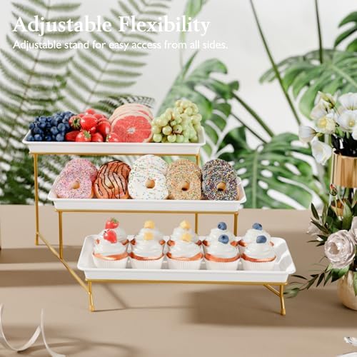 3-Tier Melamine Serving Tray Set, 14 x 7 in, Gold Stand in Gold, alternate view 2