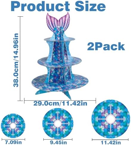 3 Tier Mermaid Cupcake Stand, Suitable for Ocean Themes - Easy to Assemble& Reusable(Mermaid) in Mermaid, alternate view 3