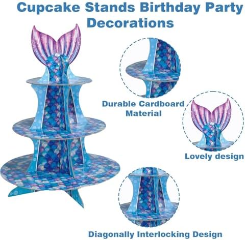 3 Tier Mermaid Cupcake Stand, Suitable for Ocean Themes - Easy to Assemble& Reusable(Mermaid) in Mermaid, alternate view 4