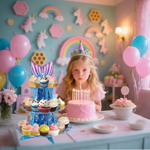 3 Tier Mermaid Cupcake Stand, Suitable for Ocean Themes - Easy to Assemble& Reusable(Mermaid) in Mermaid, alternate view 7