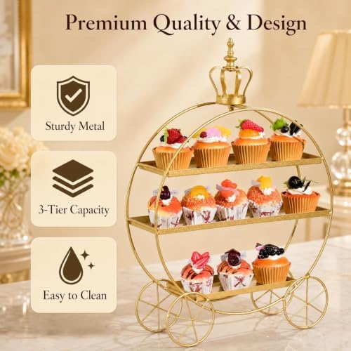3-Tier Metal Cupcake Stand Tiered Dessert Serving Tray Candy Cookie Display Holder for Wedding Birthday Party, alternate view