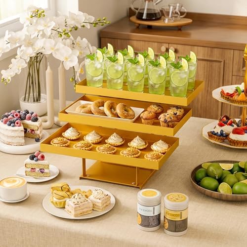3 -Tier Metal Cupcakes Tray Display Stand for Gatherings, Parties, Holiday Dinners,14.5” Food Trays with Metal, alternate