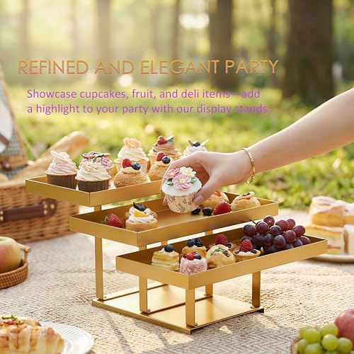 3 -Tier Metal Cupcakes Tray Display Stand for Gatherings, Parties, Holiday Dinners,14.5” Food Trays with Metal, alternate