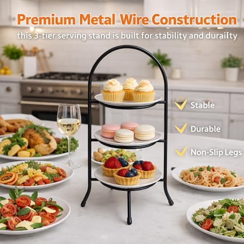 3-Tier Metal Dessert Stand 1 Pc - Elegant Iron Wire Display Rack for Afternoon Tea, Buffets, Banquets, Hotels, alternate view