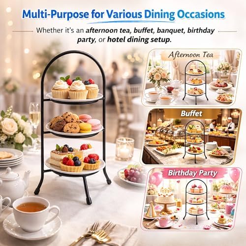 3-Tier Metal Dessert Stand 1 Pc - Elegant Iron Wire Display Rack for Afternoon Tea, Buffets, Banquets, Hotels, alternate view