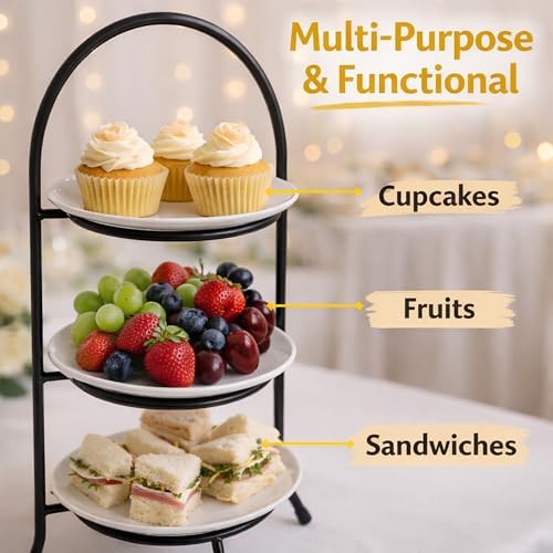 3-Tier Metal Dessert Stand 1 Pc - Elegant Iron Wire Display Rack for Afternoon Tea, Buffets, Banquets, Hotels, alternate view