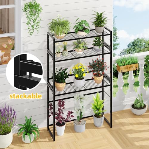 3 Tier Metal Plant Stand Outdoor Indoor Waterproof, Stackable Heavy Duty Tall Plant Shelf Flower Pot Holder for, alternate