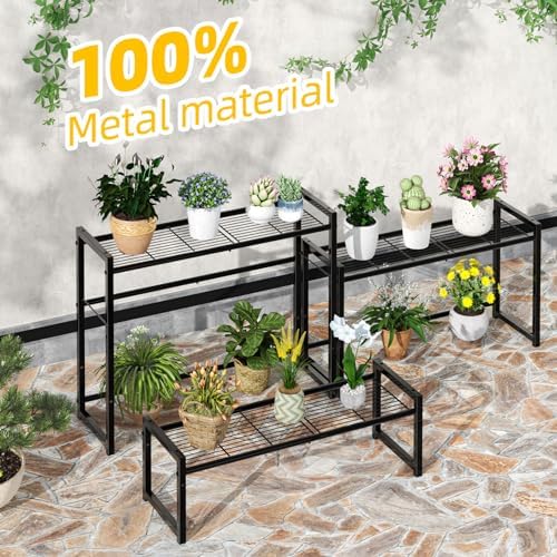 3 Tier Metal Plant Stand Outdoor Indoor Waterproof, Stackable Heavy Duty Tall Plant Shelf Flower Pot Holder for, alternate