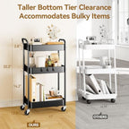 3-Tier Metal Rolling Cart Utility Carts with Wheels Black, alternate view 2