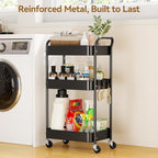 3-Tier Metal Rolling Cart Utility Carts with Wheels Black, alternate view 3
