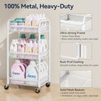 3 Tier Metal Rolling Cart, White Utility Storage Cart with Wheels, alternate view 3