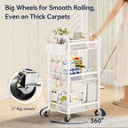 3 Tier Metal Rolling Cart, White Utility Storage Cart with Wheels, alternate view 5