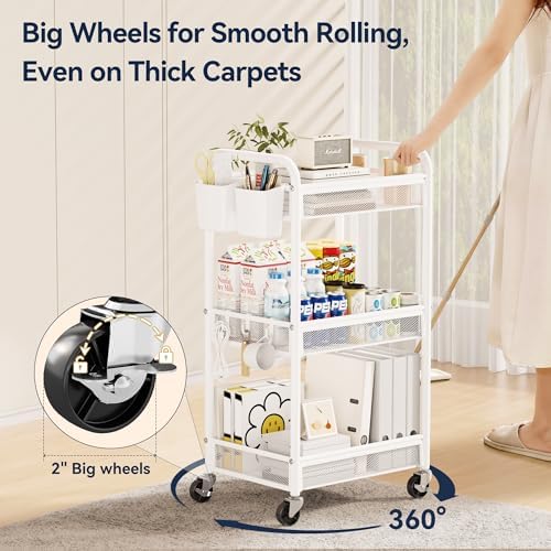 3 Tier Metal Rolling Cart, White Utility Storage Cart with Wheels, alternate view 5