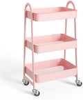 3-Tier Metal Rolling Cart with Lockable Wheels, Heavy Duty Mobile Utility Storage Shelf, Roller Book Snack Cart