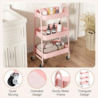 3-Tier Metal Rolling Cart with Lockable Wheels, Heavy Duty Mobile Utility Storage Shelf, Roller Book Snack Cart, alternate