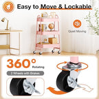 3-Tier Metal Rolling Cart with Lockable Wheels, Heavy Duty Mobile Utility Storage Shelf, Roller Book Snack Cart, alternate