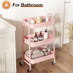 3-Tier Metal Rolling Cart with Lockable Wheels, Heavy Duty Mobile Utility Storage Shelf, Roller Book Snack Cart, alternate