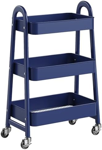 3-Tier Metal Rolling Storage Utility Cart with Lockable Wheels