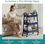 3-Tier Metal Rolling Storage Utility Cart with Lockable Wheels, alternate view 3