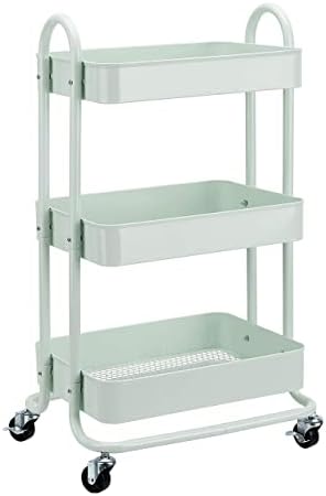 3-Tier Metal Rolling Utility Cart, Storage Organizer, Multi-Functional Kitchen Island Cart, Portable Shelving