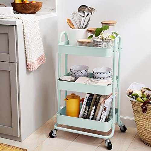 3-Tier Metal Rolling Utility Cart, Storage Organizer, Multi-Functional Kitchen Island Cart, Portable Shelving, alternate view