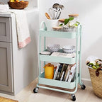 3-Tier Metal Rolling Utility Cart, Storage Organizer, Multi-Functional Kitchen Island Cart, Portable Shelving, alternate view