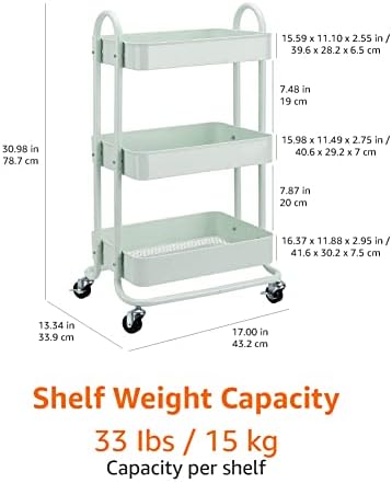 3-Tier Metal Rolling Utility Cart, Storage Organizer, Multi-Functional Kitchen Island Cart, Portable Shelving, alternate view