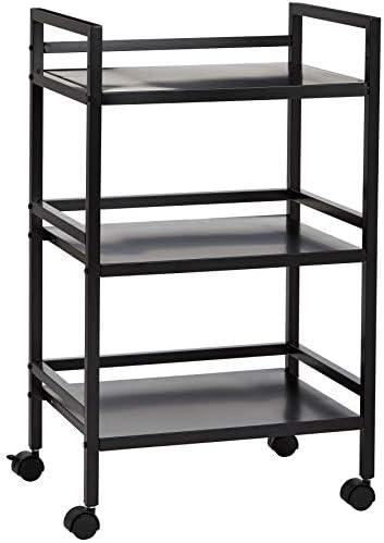 3-Tier Metal Rolling Utility Cart, Storage Organizer, Multifunctional Storage, Mobile Shelving, Black in Black