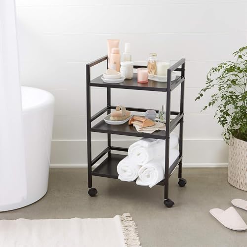 3-Tier Metal Rolling Utility Cart, Storage Organizer, Multifunctional Storage, Mobile Shelving, Black in Black, alternate