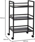 3-Tier Metal Rolling Utility Cart, Storage Organizer, Multifunctional Storage, Mobile Shelving, Black in Black, alternate