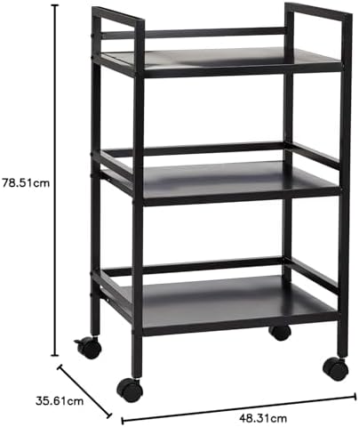 3-Tier Metal Rolling Utility Cart, Storage Organizer, Multifunctional Storage, Mobile Shelving, Black in Black, alternate
