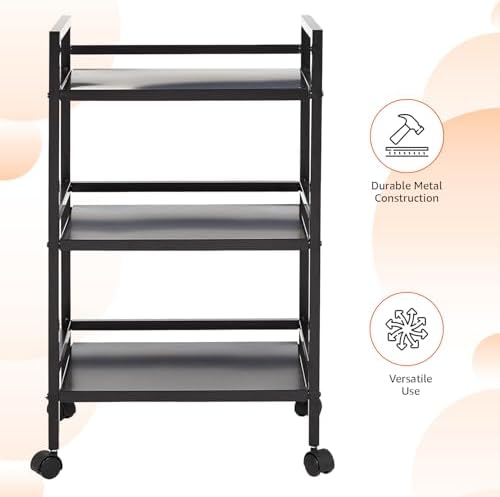 3-Tier Metal Rolling Utility Cart, Storage Organizer, Multifunctional Storage, Mobile Shelving, Black in Black, alternate