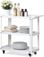 3 Tier Metal Utility Rolling Cart with Wheels, White in White